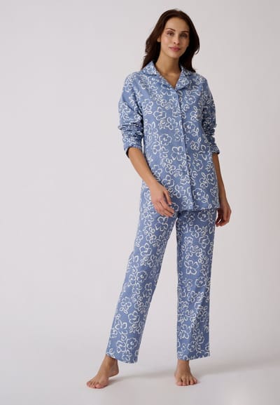 Damart - Katoen flanellen pyjama met print - Dames - Blauw - 34-36 (XS)