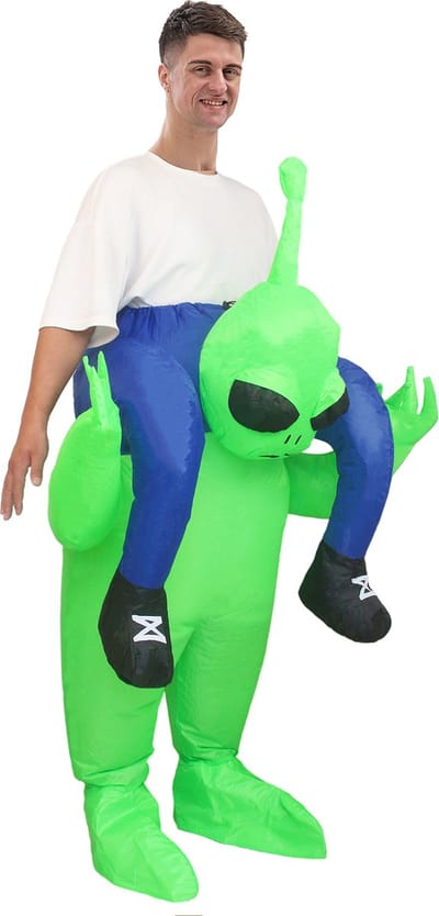 KIMU® Opblaas Kostuum Gedragen op Nek van Alien - Opblaasbaar pak - Alienpak Mascotte Opblaaspak - Opblaasbare Buitenaards Wezen Festival
