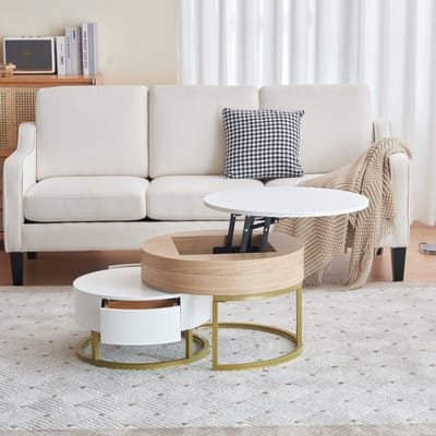 MODFU Gouden Salontafel Set 2-delig, Vouwbare Tafel met 2 Schubladen, Beistelltisch in Modern Design