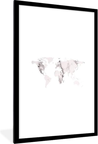Poster in lijst - Fotolijst 60x90 cm - Posters - Wereldkaart - Marmer - Klassiek - Posterlijst zwart - Decoratie - Wanddecoratie woonkamer - Muurdecoratie slaapkamer
