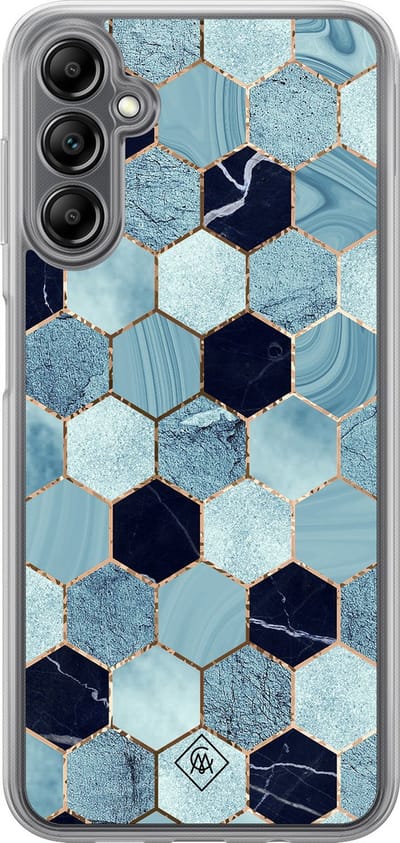 Casimoda® hoesje - Geschikt voor Samsung Galaxy A14 5G - Blue Cubes - 2-in-1 case - Schokbestendig - Marble design - Verhoogde randen - Blauw, Transparant