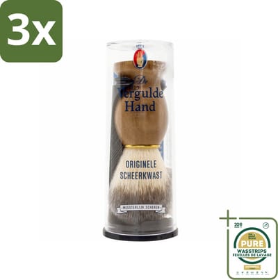 3 x Vergulde Hand Originele Scheerkwast - Grootverpakking - Scheerkwast - Scheerbeleving - Scheerzeep - Baardharen - Huid Doorbloeding