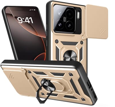 MobyDefend Hoesje - Geschikt voor Xiaomi 15 - Pantsercase Met Draaibare Ring - Goud