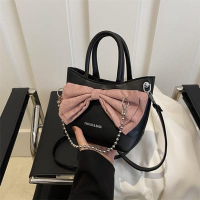 Dames Eenvoudige Textuur Schoudertas Dames Strik Mode Ketting Handtas Lente Nieuwe Emmer Tas gray
