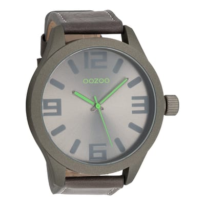 OOZOO Timepieces - Groene grijze horloge met groene grijze leren band - C7880