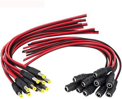 TOVBMUP 12V DC-montageadapterset - DC-cilinderstekker - met kabel - voedingsaansluiting - 5,5 x 2,1 mm DC-stekkeradapter - Geschikt voor audio, video, mobiele telefoons, beveiligingscamera's - 10 stuks