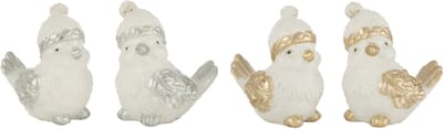 J-Line figuur Vogels Hoed - polyresin - zilver/goud - small - 4 stuks