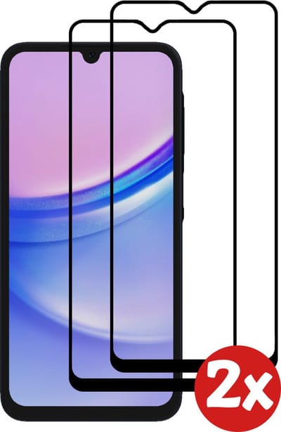 Smartphonica Screenprotector Geschikt voor Samsung Galaxy A15 - Full Cover Tempered Glass with Round Edge - Gehard glas met Afgeronde Hoeken - 2-Pack geschikt voor Samsung Galaxy A15