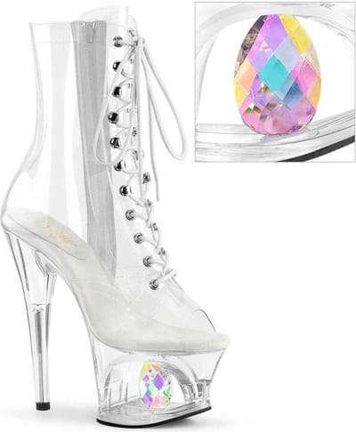 Pleaser - MOON-1021C-DIA Plateau Laarzen, Paaldans schoenen - US 6 - 36 Shoes - Transparant