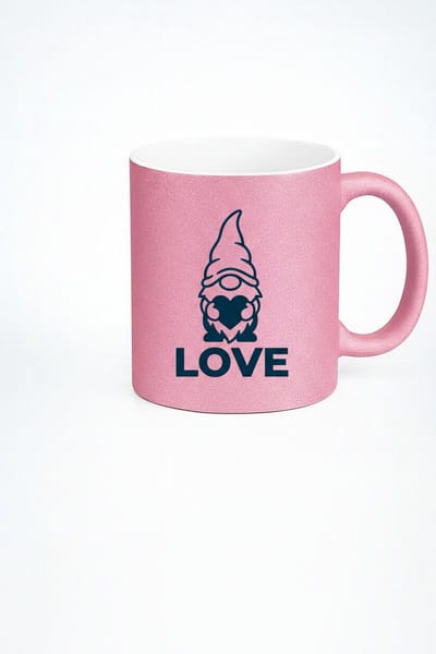 Valentijn Kabouter Mok Roze 'LOVE' | Glitter Finish | Cadeau voor Liefde