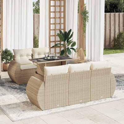 vidaXL - 6-delige - Loungeset - met - kussens - poly - rattan - beige