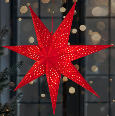 BRUBAKER 60 cm Papieren Kerstster om op te Hangen - LED Adventsster voor Kerstdecoratie en Raam - 3D Papieren Ster met Timer Functie - Hangende Lichtster - Verlichtbaar met Batterij - Rood