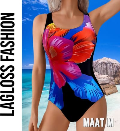 LaGloss® Dames Badpak met Grote Kleurrijke Bloem – Elegante Zomerse Eenstuk Zwemkleding – Vakantie & Strandmode – Polyester/Elastaan – Bloemenprint - Maat M