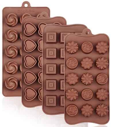Ynkkvre - Chocolade Vormen Set - Keukenaccessoires - Siliconen Chocoladevorm Mal - 4 Stuks Siliconen Mal Stalen - Chocolade En Snoepjes - Antikleef Coating + 100% Voedselveilig Platinum-Silicone - Voor Kinderfeestjes/Bakkers/Bruin