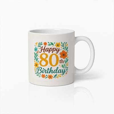Gelukkige 80ste Verjaardag Mok - Kleurrijke Bloemenkrans Koffiebeker Cadeau voor Mijlpaalviering