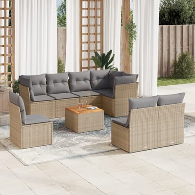 vidaXL - 9-delige - Loungeset - met - kussens - poly - rattan - beige