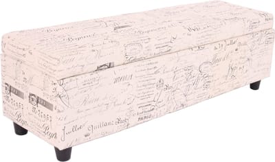 Opbergkist Kriens, bankje, stof/textiel, 45x114x45cm ~ belettering, crème