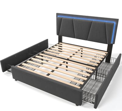COVREO Bedframe 140x200 cm grijs, verstelbaar hoofdbord, zonder matras