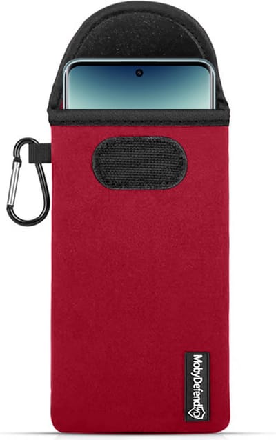 MobyDefend Hoesje - Geschikt voor Xiaomi Redmi Note 14 Pro Plus - Neopreen Pouch Met Karabijnhaak - Insteek - Riemlus - Rood