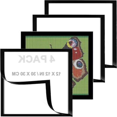 Allecto Plus - 4 stuks diamantschilderijlijsten voor wanddecoratie - Zelfklevend - Magnetisch - Binnenmaat 30 x 30 cm - Zwart.