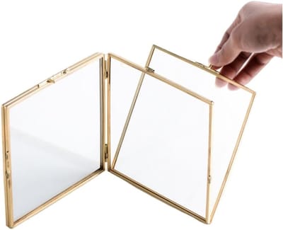 Dubbelzijdig Gouden Fotolijst 9 x 12.7 cm - Hinged Glazen Fotolijst voor Kantoor - Verticaal Frame voor Foto's van 7.5 x 10.2 cm of 12.7 x 9 cm - Perfect voor Decoratie en Cadeaus