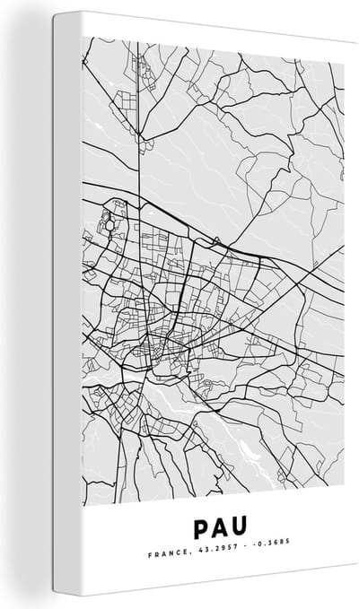 Canvas Schilderij Stadskaart - Frankrijk - Kaart - Pau - Plattegrond - 20x30 cm - Wanddecoratie