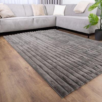 Donkergrijs Tapijt Zacht Hoogpolig Vloerkleed Koho Stripe - 200x290cm- Modern - Woonkamer - Salon - Slaapkamer - Eetkamer