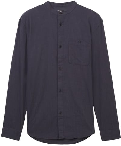 Tom Tailor Denim - Basic fit overhemd met opstaande kraag - Maat XXL - navy herringbone structure