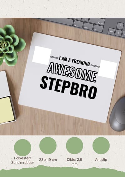 Akyol - i am a freaking awesome stepbro Muismat - Broer - de meest geweldigste stiefbroer - verjaardagscadeau - verjaardag - cadeau - cadeautje voor broer - broer artikelen - kado - geschenk - gift - 23 bij 19 cm