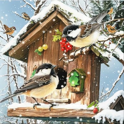 5D Diamant Schilderen Kits met Vogels en Winterhutten, DIY Volledige Ronde Drill Crystal Rhinestone Cross Stitch voor Wanddecoratie, 30x30cm