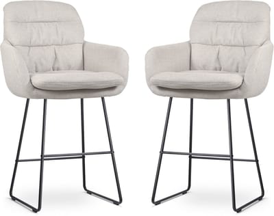 Nolon Nino-Mia Barkrukken Set van 2 Beige - met Armleuning - Zwart Onderstel - 65 cm - Kookeiland - Barkruk met Rugleuning