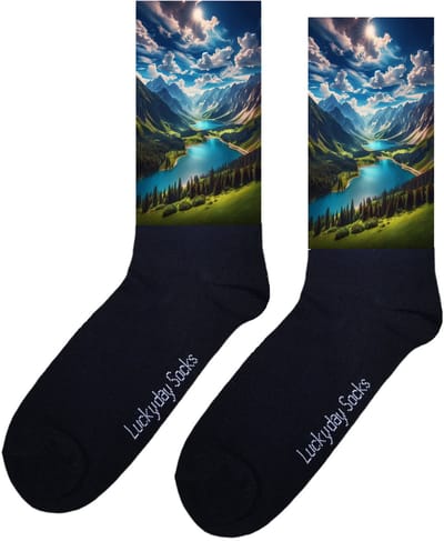 Bergen - Valentijns Cadeau - Grappige sokken - Leuke sokken - Hem Haar sokken - Vrolijke sokken - Sint cadeau - Vaderdag - Moederdag - Verjaardag cadeau - Kerst cadeau - Leuk Cadeau - Natuur - Print sokken - Socks maken Happy - 37-44