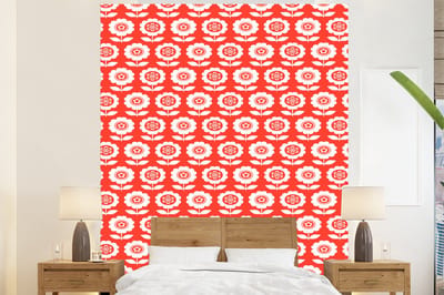 Behang - Fotobehang Bloemen - Patroon - Rood - Breedte 225 cm x hoogte 280 cm