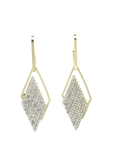 AVANT-GARDE PARIS Dangle earrings - rhombus vorm - 1 stuk - goudkleurig met kristallen