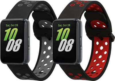 kwmobile 2x horlogebandjes geschikt voor Samsung Galaxy Fit 3 bandje - Smartwatch bandjes van TPU - Activity tracker horloge band in zwart / rood / zwart / grijs