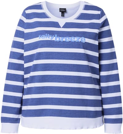 Ulla Popken - Dames - Sweatshirt strepen tekst ronde hals lange mouwen - Atlantisch blauw - Maat 42+