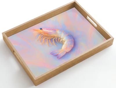 Dienblad hout 50x35 cm - Schootdienblad - Garnaal - Subtiele structuur - Blauw - Roze - Borrelplank rechthoek - Plateau dienbladen