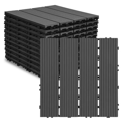 66x WPC Terrastegels 30x30 cm, onderhoudsvriendelijk, voor balkon en terras Rookgrijs