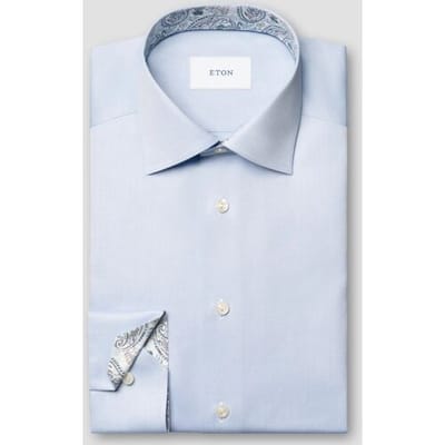 Eton Overhemd Uni Color Paisley Contrast Fabric Signature Twill Licht Blauw / male
