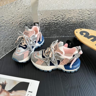 Nieuwe Lente Volwassen Gekleurde Band Tank Casual Schoenen Unisex Lelijk Schattig Dikke Zool Mesh Schoenen Vrouwen Herfst Antislip Sportschoenen 38 roze
