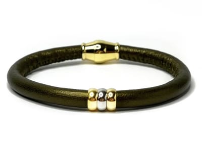NIEUW! Jolla - dames armband zilver - metallic leer - magneetsluiting - bedels - tweekleurig - Single Ladies Metallic - Mossgreen