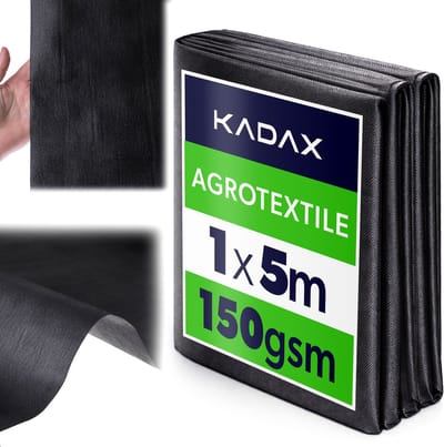 KADAX Unkrautgewebe 1 x 5 m, 150 g/m², Schwarz Hochbeetfolie aus Polypropylen, Wasserdurchlässig Mulchfolie gegen Unkraut, Unkrautfolie für Garten, Gartenfolie