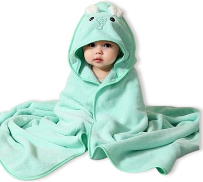 BoefieBoef Olifant Baby Badcape & Peuter Handdoek – Superzachte Warme Fleece Wikkeldeken Kinderen 0-3 Jaar – Absorberend & Sneldrogend – Dieren Capuchon – Baby Badhanddoek & Omslagdoek – Voor Jongens & Meisjes - Groen