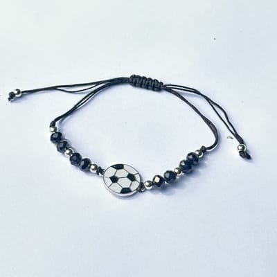 GoedeDoelen.Shop | Koordarmband Voetbal Zwart | Sportarmband | Voetbal | Unisex | In Maat Verstelbaar tot 27 CM | Kleine En Grote Polsmaat | Voetbal Sieraad | Voetbal Fan | I Love Voetbal | Vriendschapsarmband | Statement Armband | Wellness-House