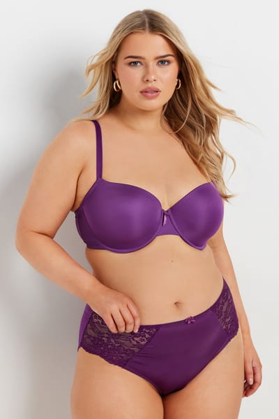 Yours Tailleslip Van Satijn Met Bloemenkant In Paars Size 50-52