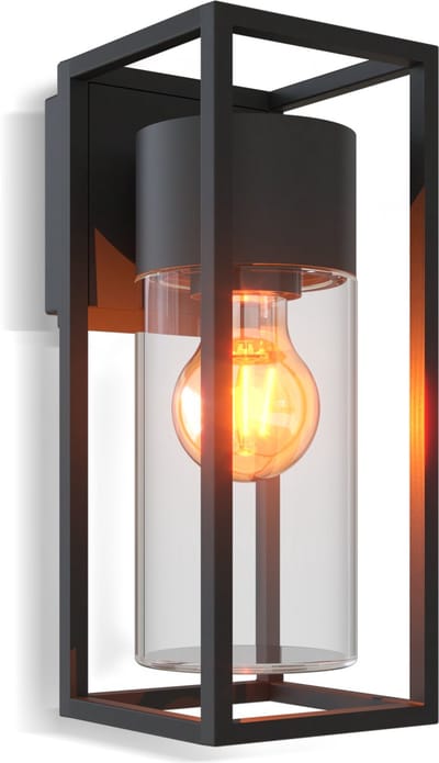 Calex Lantaarn Wandlamp - Met E27 LED Lamp, Dag/Nacht Sensor - Extra Warm Wit Licht (2100K) - Energiezuinige Buitenverlichting - Water- en Stofbestendig IP44 - Zwart