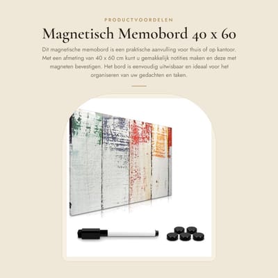 Dailygoods- Memobord Magnetisch 60 x 40 cm - Uitwisbaar Whiteboard - 1 x Marker - 5 x Magneten - Decoratief Wandbord - 2-in-1 Functie