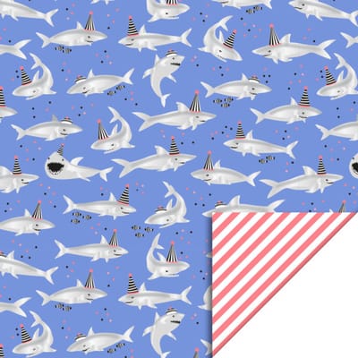 Het Inpakhuis - Cadeaupapier - Inpakpapier - Kadopapier - Kinderverjaardag - Partijtje - Haaien - Shark Silver / Stripes Salmon - 50cm x 3m