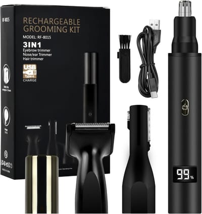 Neustrimmer Set - Grooming Kit - Persoonlijke Verzorging - 3 Verwisselbare Koppen - 15 cm Lengte - Zilver