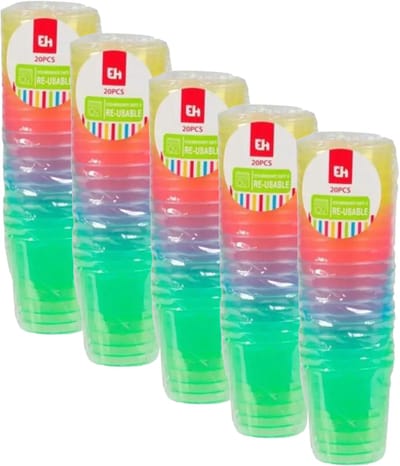 Excellent Houseware shotglas - 100x - kleuren - kunststof - 30 ml - herbruikbaar